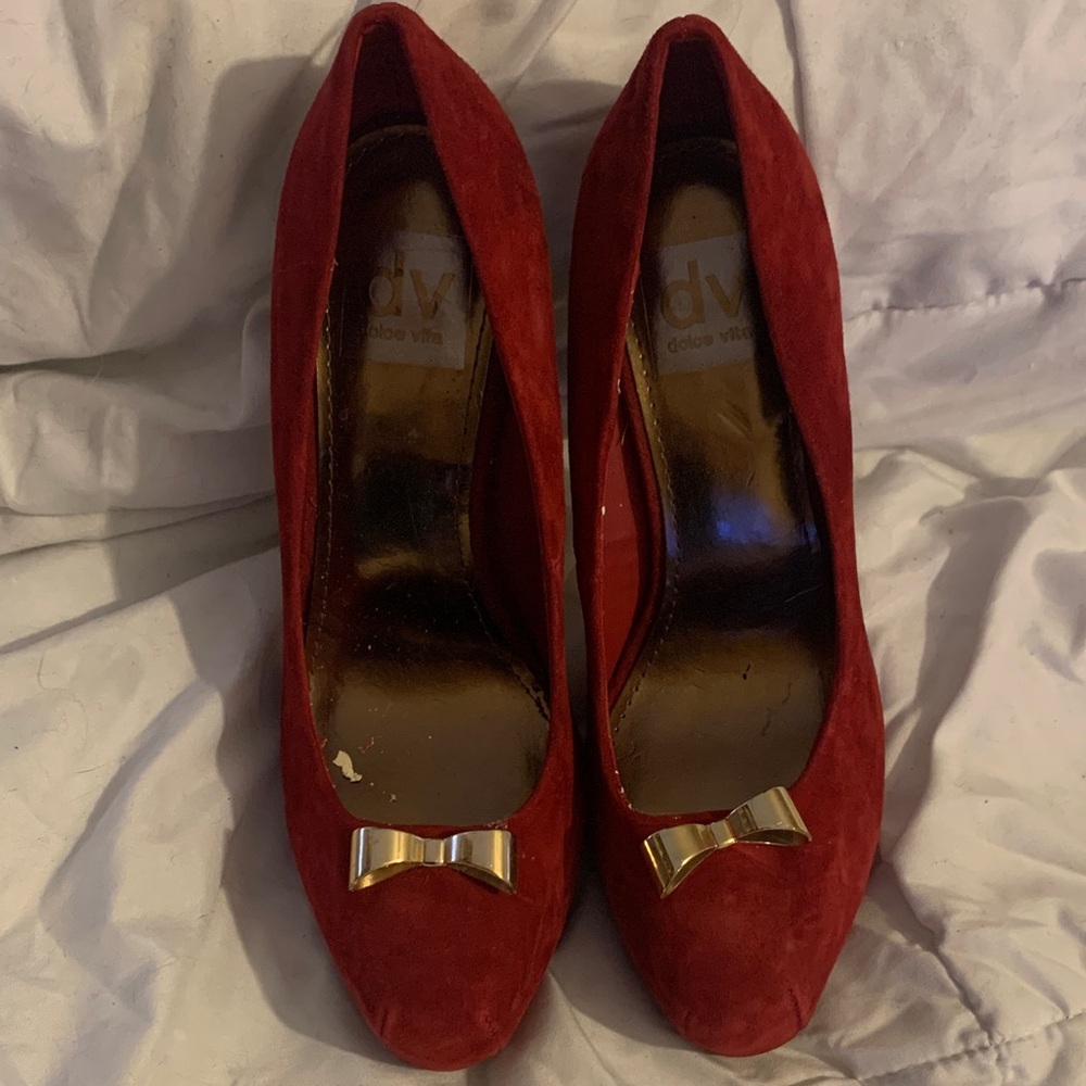 DV by Dolce Vita Red Heels with Gold Bow